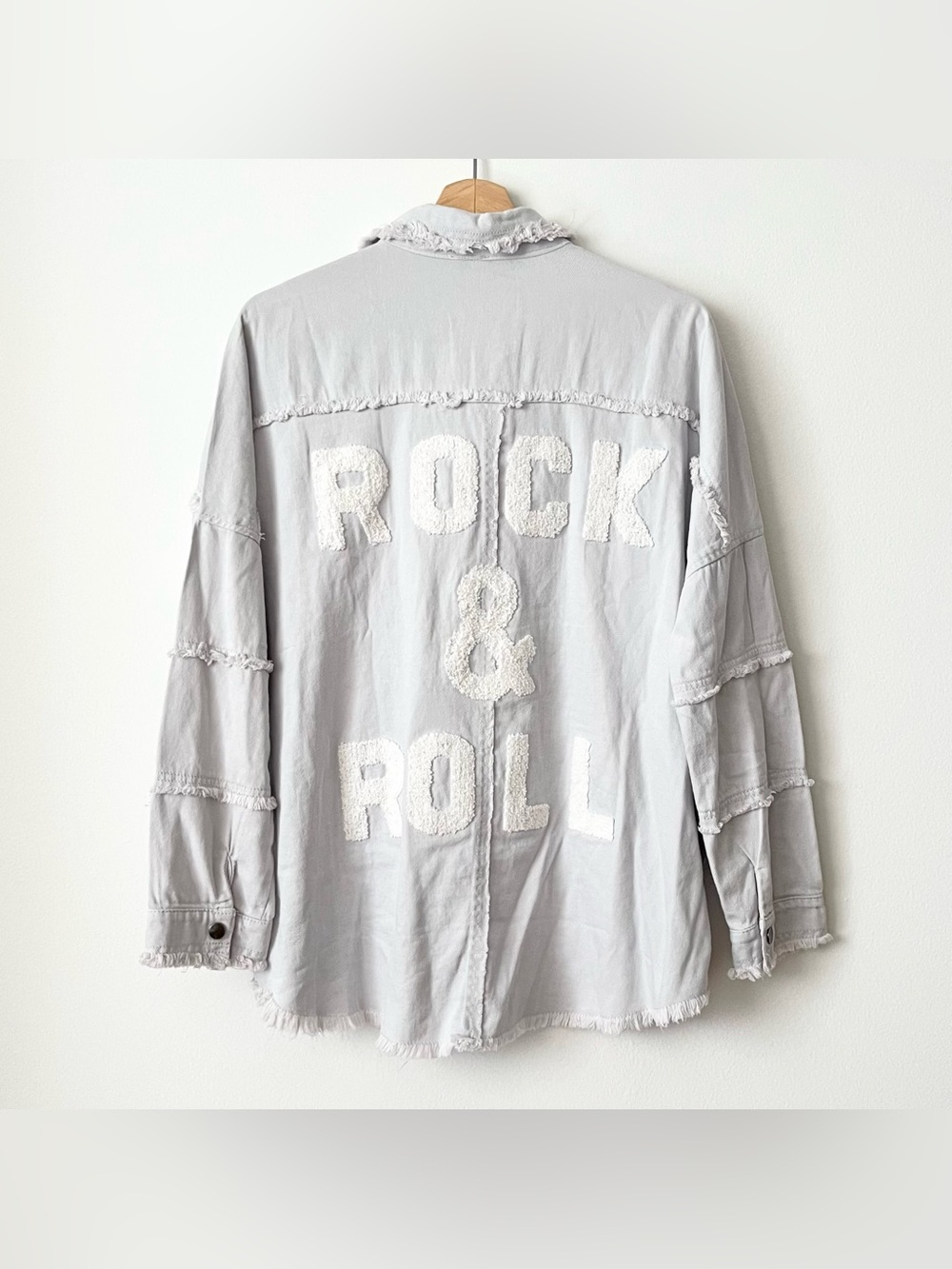 Elan Women's Devan Rock & Roll Distressed Jacket Shacket Gray Size S Oversized